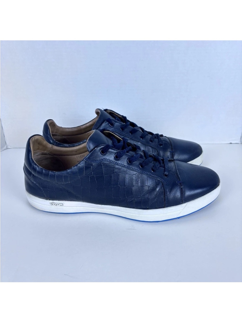Armin Oehler Club Navy Crocodile-Embossed Leather Sneakers Men’s Size 11.5 Blue